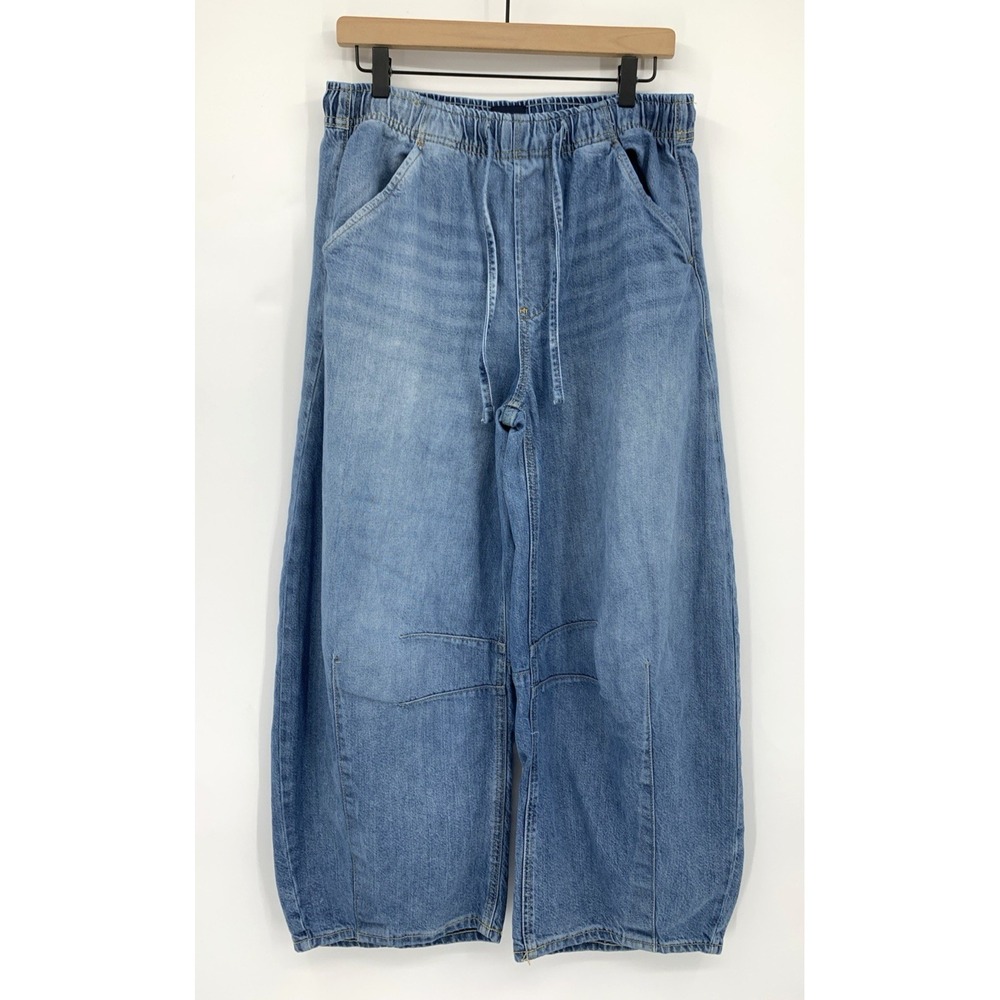 Gap Wide Leg Jeans Women Small Blue Horeshoe Light Wash Pull On Lightweight Crop